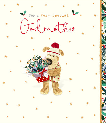 Boofle For A Very Special Godmother Cute Floral Christmas Greeting Card