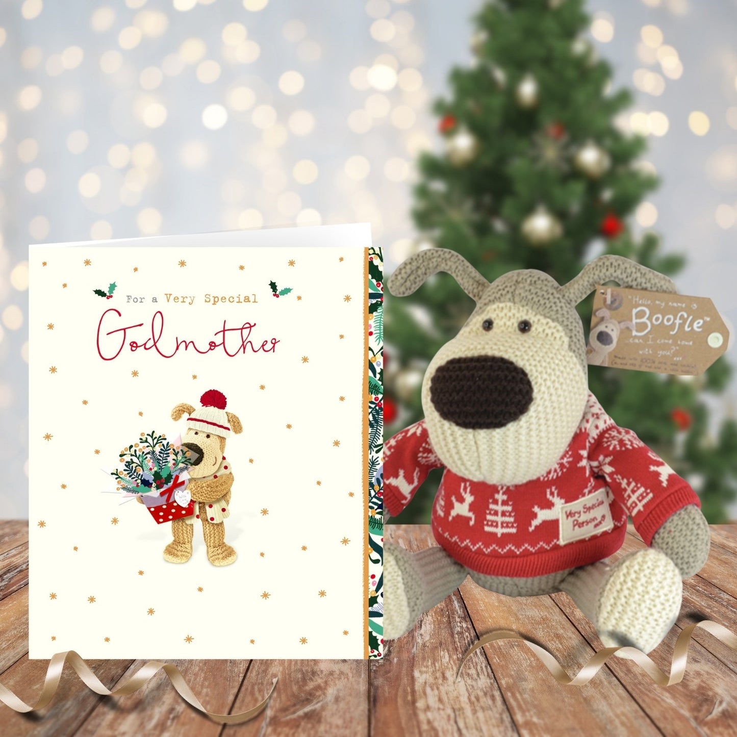 Boofle For A Very Special Godmother Cute Floral Christmas Greeting Card