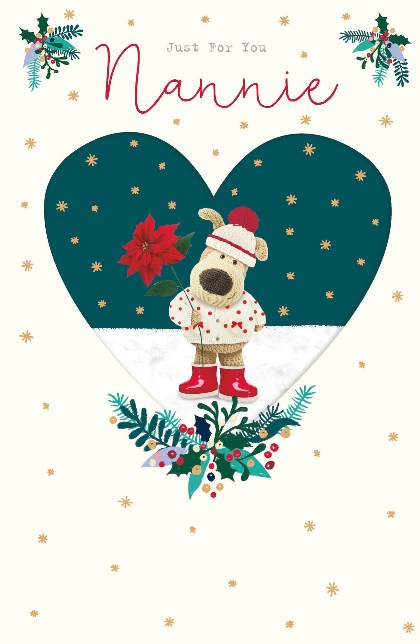 Boofle Just For You Nannie Snowy Poinsettia Cute Christmas Greeting Card