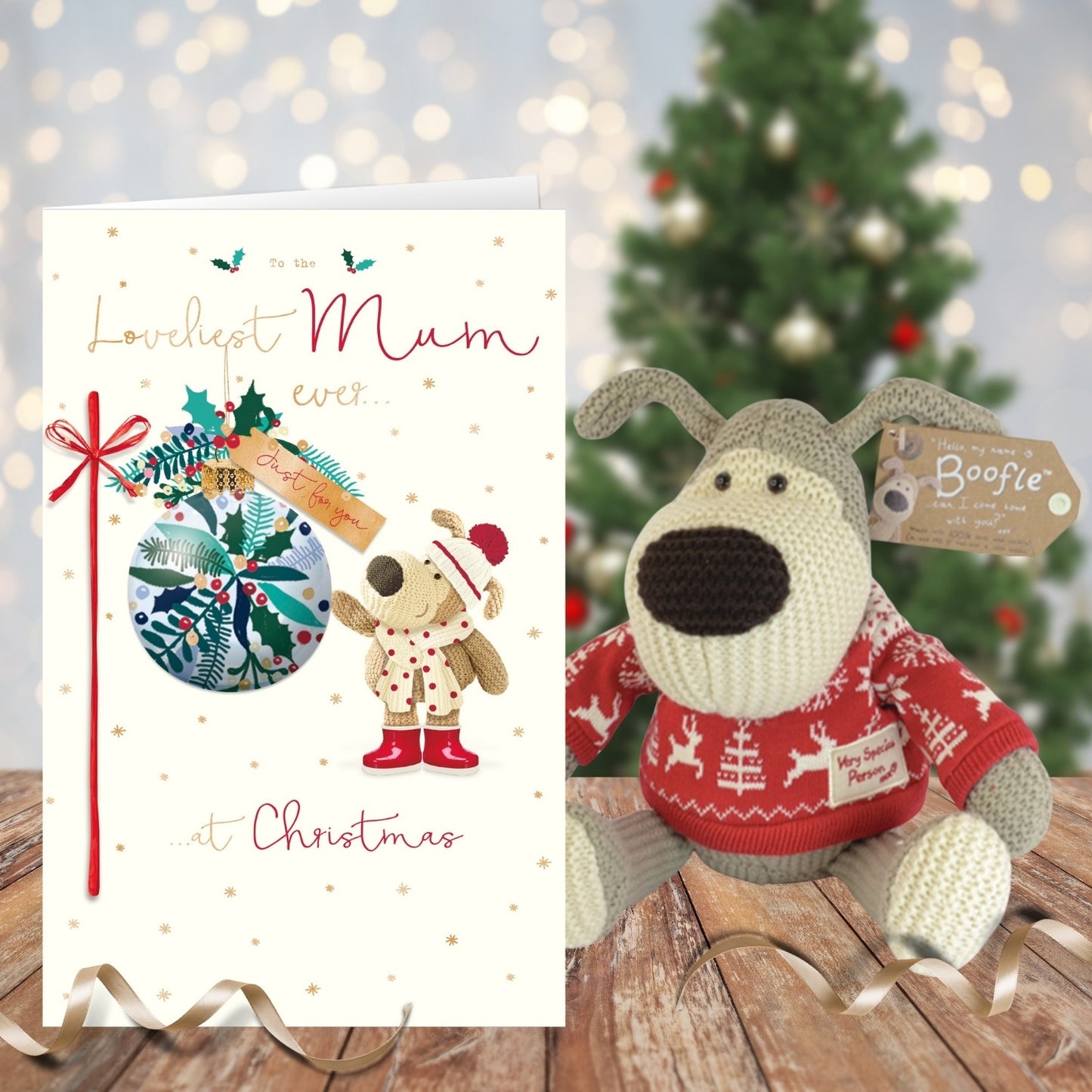 Boofle Embellished Loveliest Mum Ever Cute Bauble Christmas Greeting Card