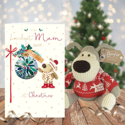 Boofle Embellished Loveliest Mum Ever Cute Bauble Christmas Greeting Card