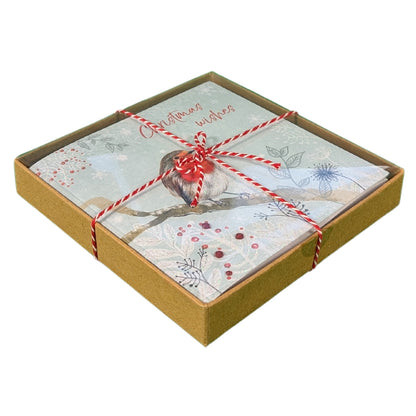 Box of 5 Robin Hand-Finished Christmas Cards