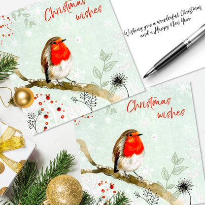 Box of 5 Robin Hand-Finished Christmas Cards