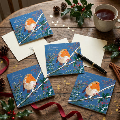 Pack of 6 Seasons Greetings Robin Charity Christmas Cards