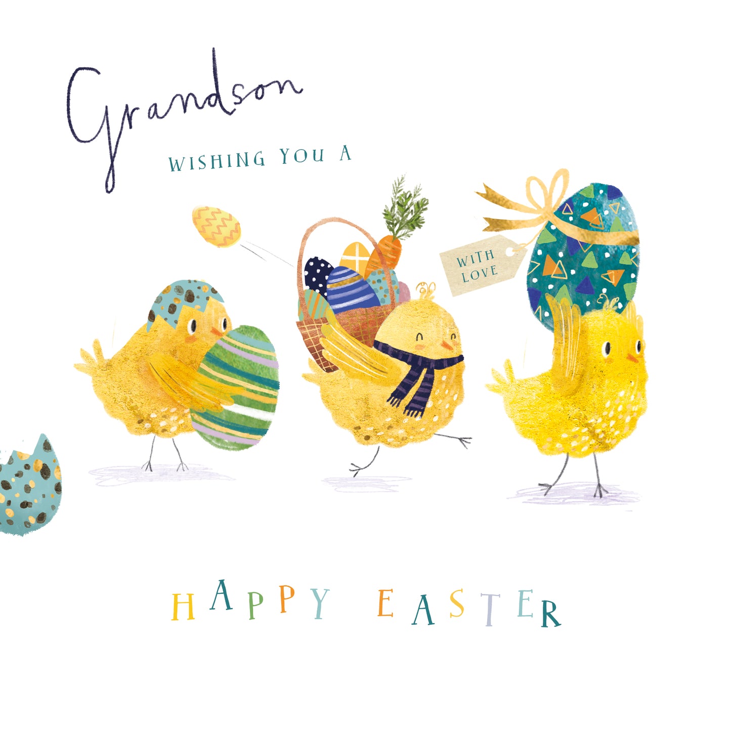 Grandson Cute Easter Chicks Happy Easter Foiled Easter Card