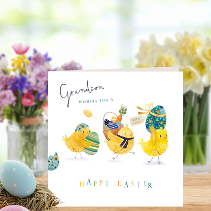 Grandson Cute Easter Chicks Happy Easter Foiled Easter Card