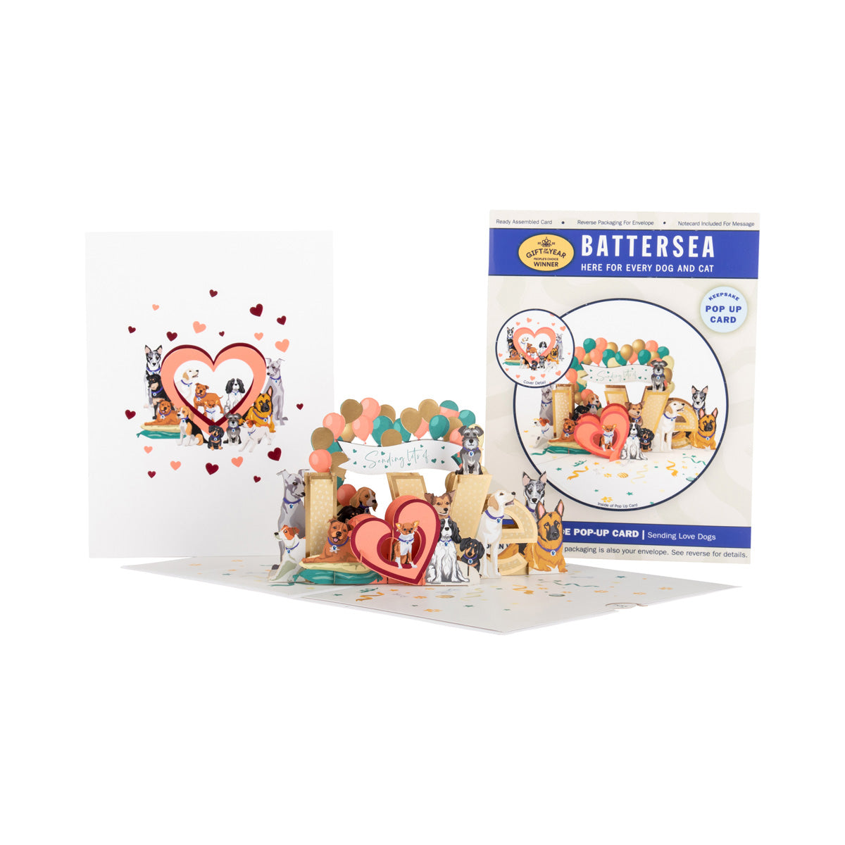 Battersea Dogs Sending Love Pop Up Greeting Card