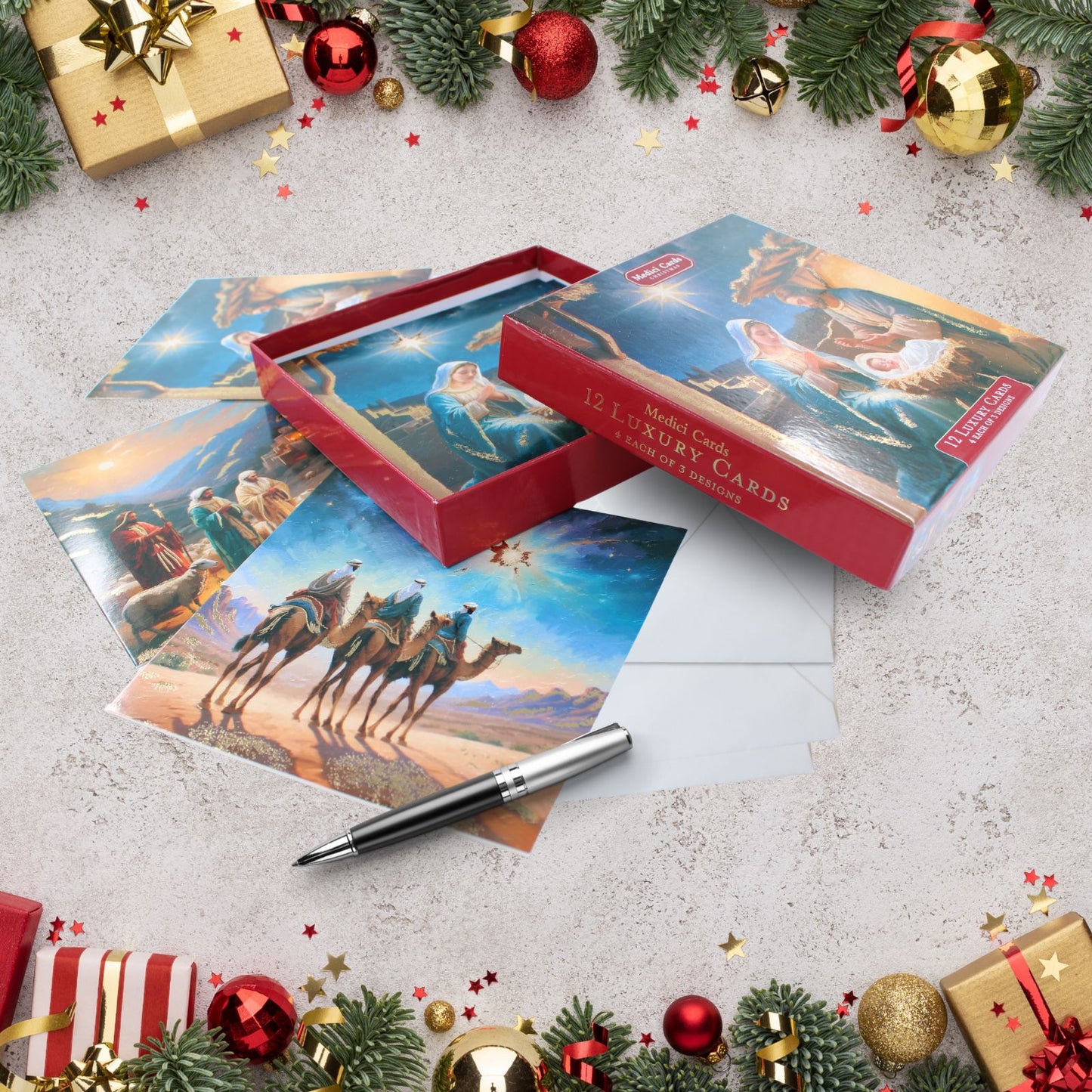 Medici Box of 12 Christmas Cards Nativity Themed Luxury Xmas Cards In 3 Designs