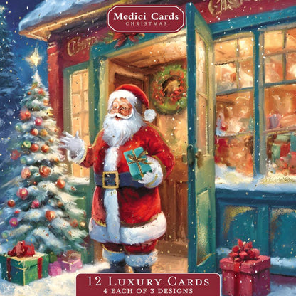 Medici Box of 12 Christmas Cards Santa Themed Luxury Xmas Cards In 3 Designs