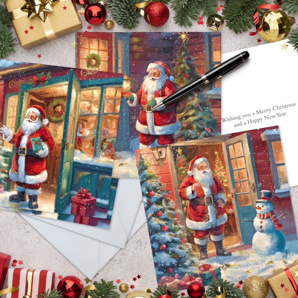 Medici Box of 12 Christmas Cards Santa Themed Luxury Xmas Cards In 3 Designs