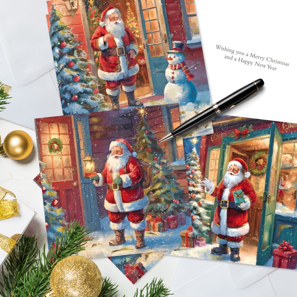 Medici Box of 12 Christmas Cards Santa Themed Luxury Xmas Cards In 3 Designs