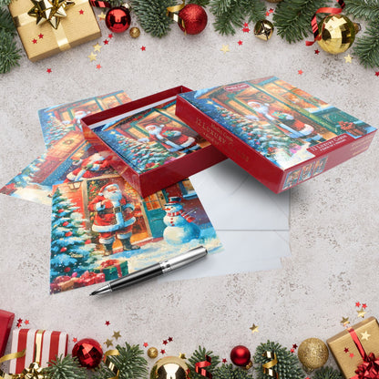 Medici Box of 12 Christmas Cards Santa Themed Luxury Xmas Cards In 3 Designs