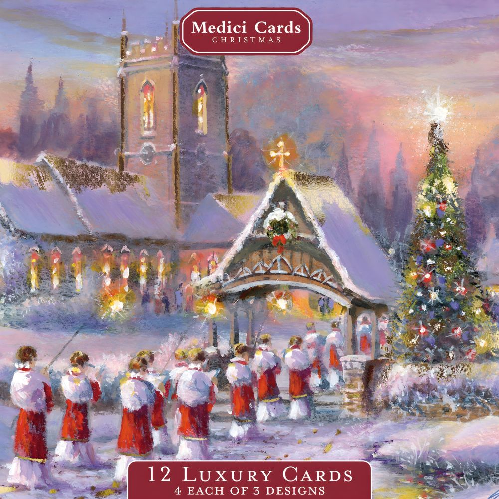 Medici Box of 12 Christmas Cards Carol Themed Luxury Xmas Cards In 3 Designs