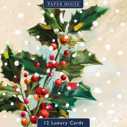 Box Of 12 Paper House Festive Xmas Flora Christmas Cards In 3 Designs