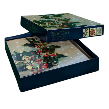 Box Of 12 Paper House Festive Xmas Flora Christmas Cards In 3 Designs