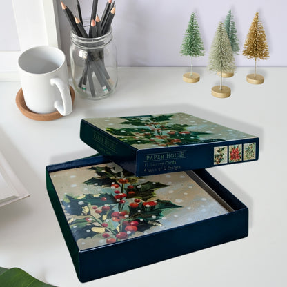 Box Of 12 Paper House Festive Xmas Flora Christmas Cards In 3 Designs