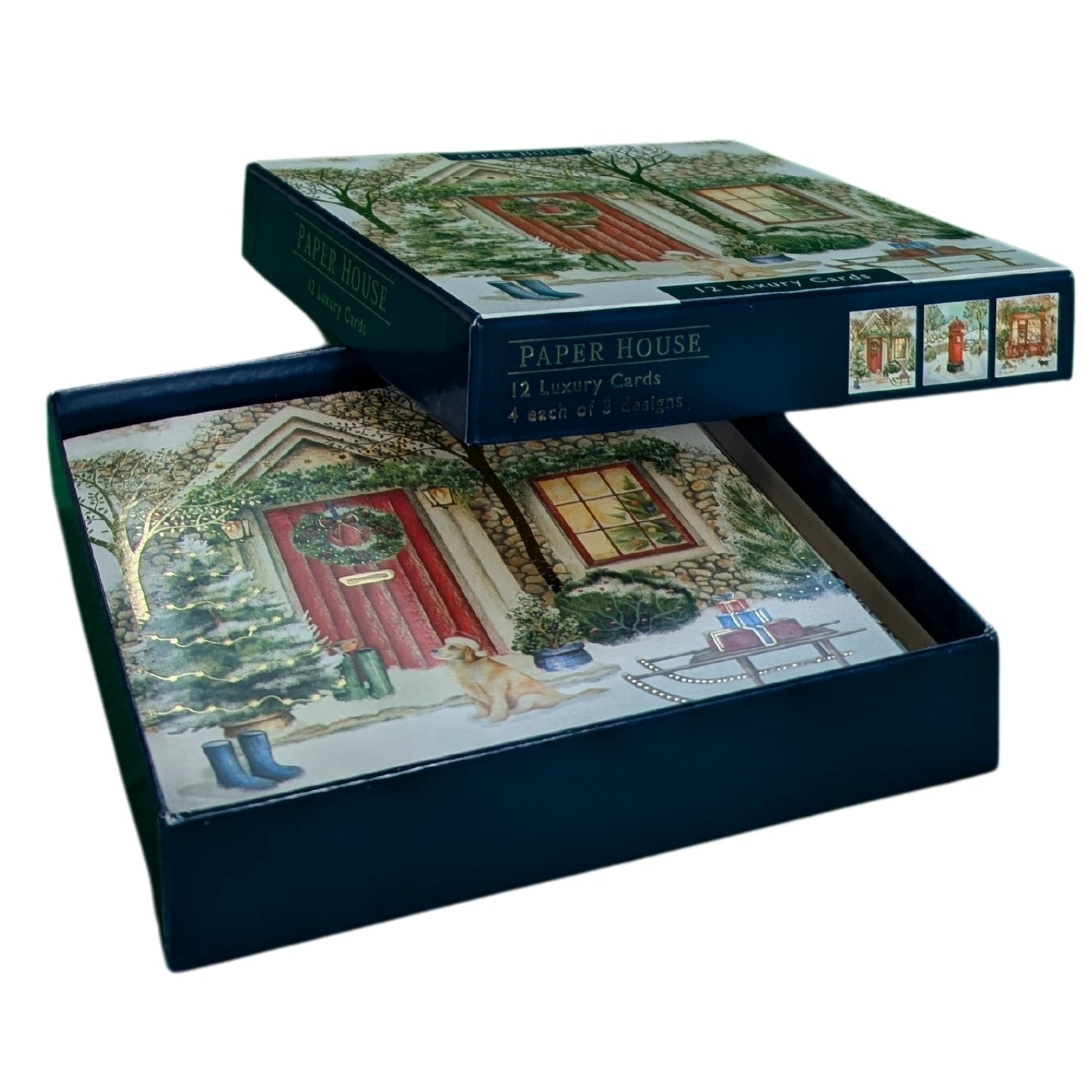 Box Of 12 Paper House Puppy Dog Xmas Post Christmas Cards In 3 Designs