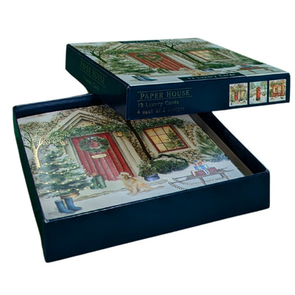 Box Of 12 Paper House Puppy Dog Xmas Post Christmas Cards In 3 Designs