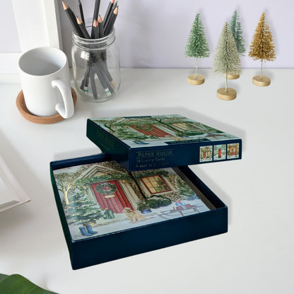 Box Of 12 Paper House Puppy Dog Xmas Post Christmas Cards In 3 Designs