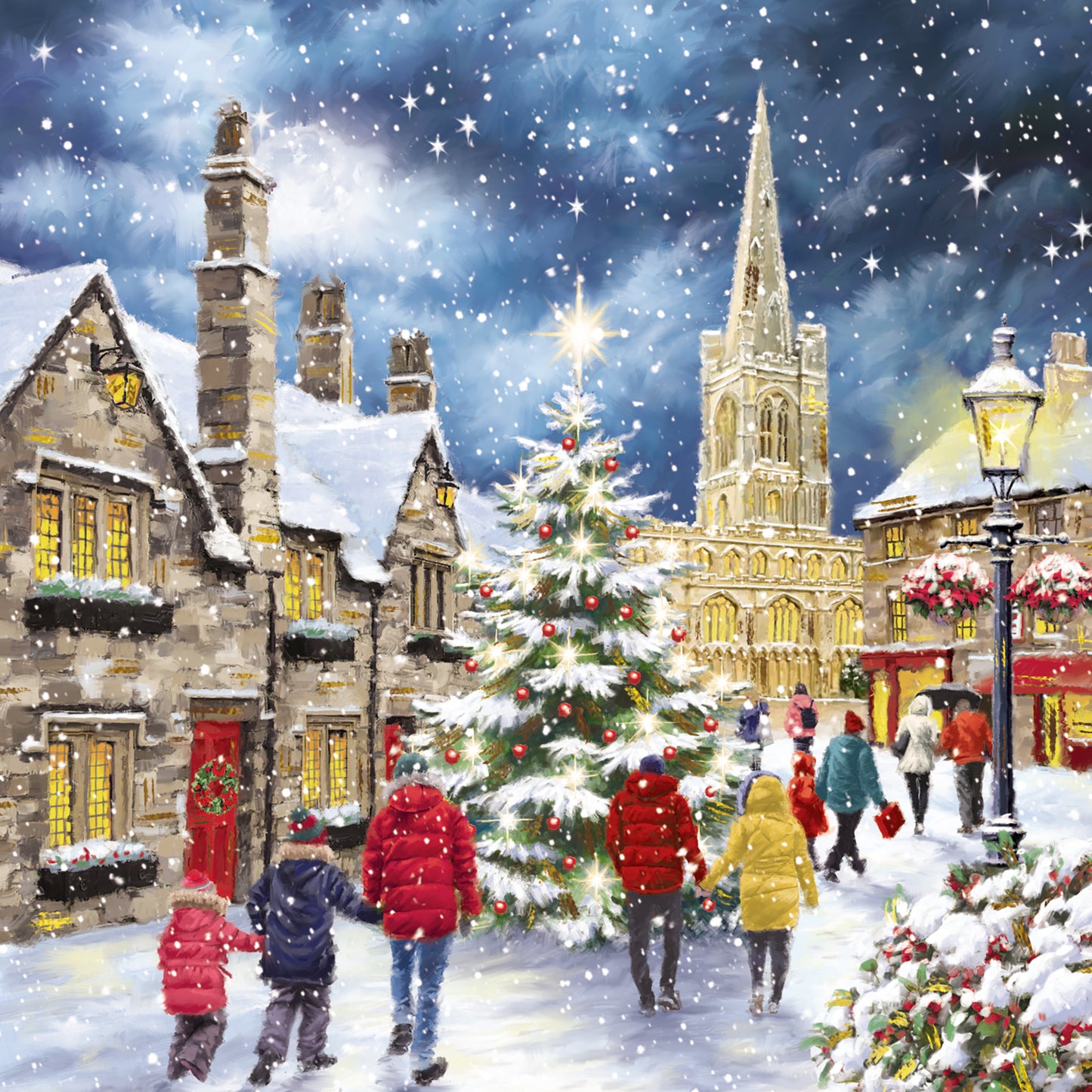 Box Of 12 Paper House Festive Xmas Town Christmas Cards In 3 Designs