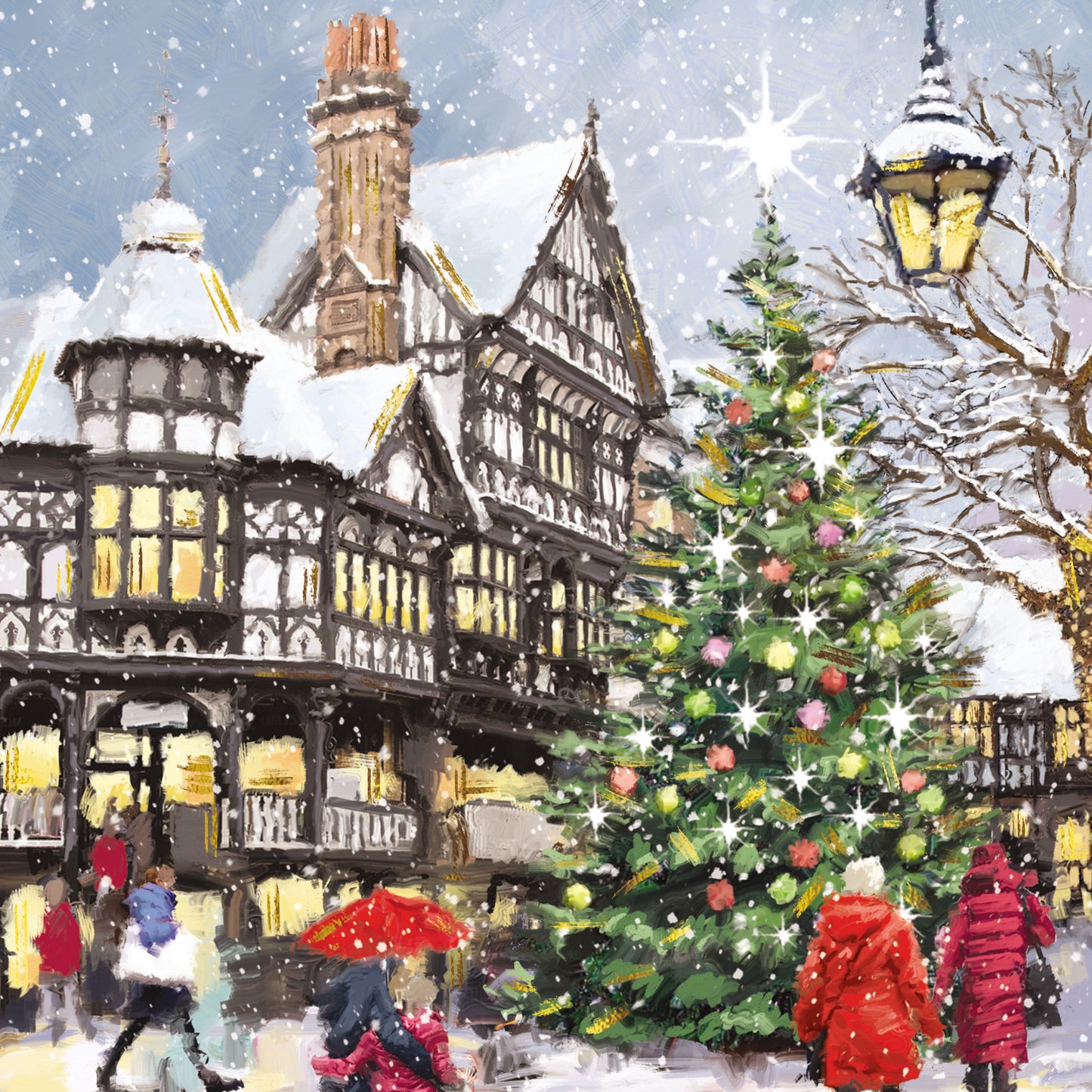 Box Of 12 Paper House Festive Xmas Town Christmas Cards In 3 Designs