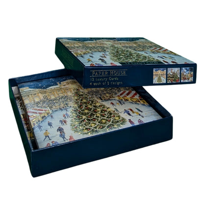 Box Of 12 Paper House Festive Xmas Town Christmas Cards In 3 Designs