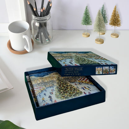 Box Of 12 Paper House Festive Xmas Town Christmas Cards In 3 Designs