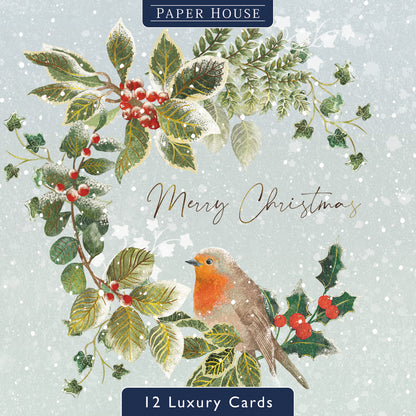 Box Of 12 Paper House Festive Xmas Robin Christmas Cards In 3 Designs