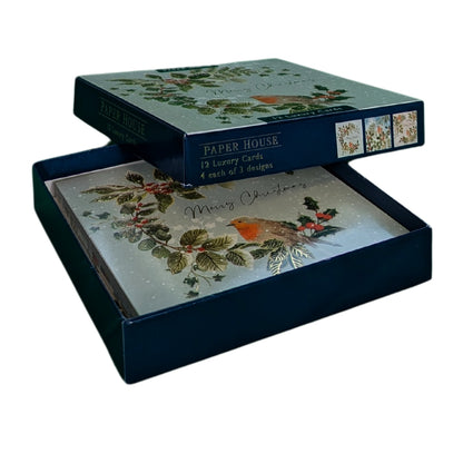 Box Of 12 Paper House Festive Xmas Robin Christmas Cards In 3 Designs