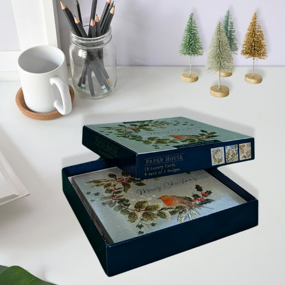 Box Of 12 Paper House Festive Xmas Robin Christmas Cards In 3 Designs