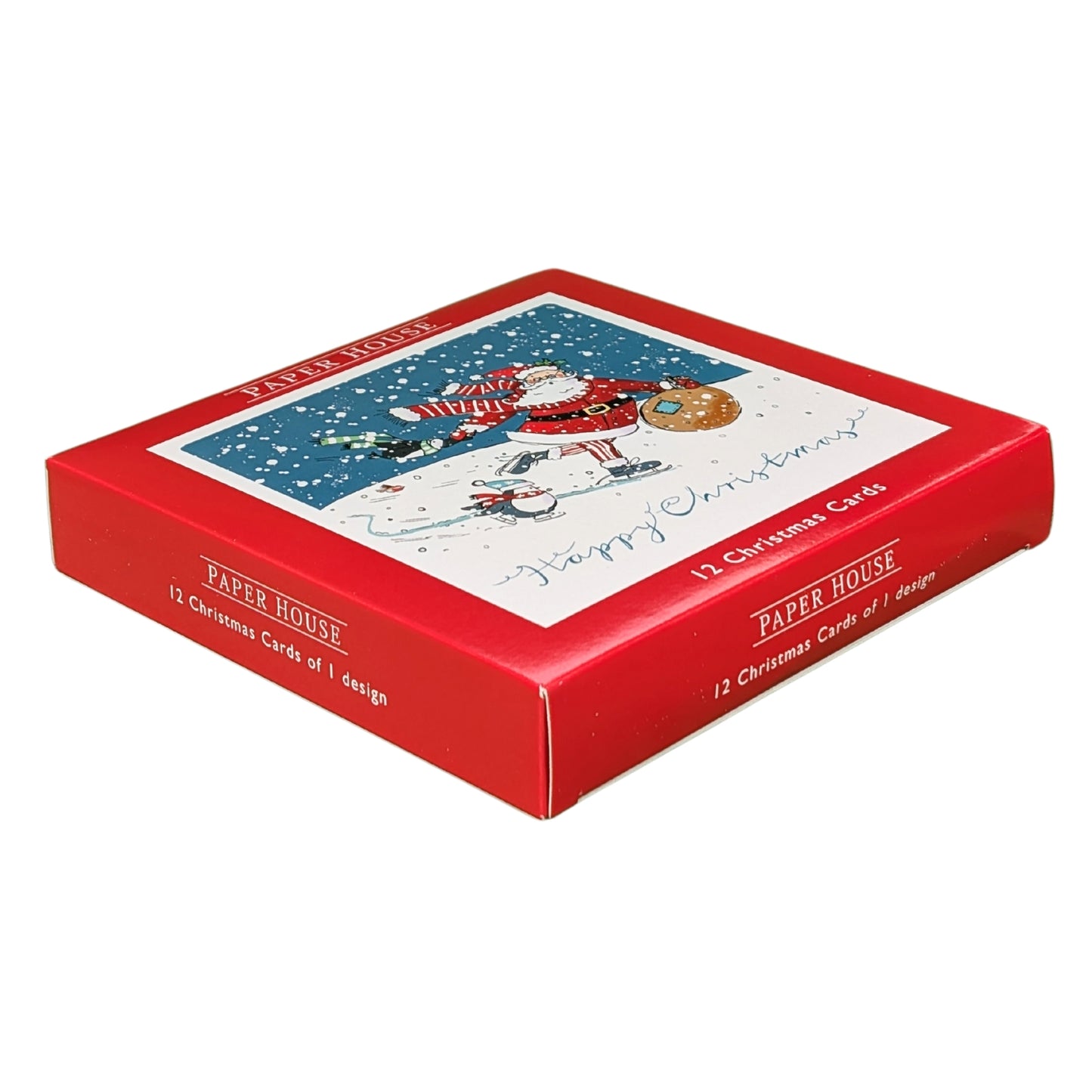 Box of 12 Paper House Skating Santa Christmas Cards
