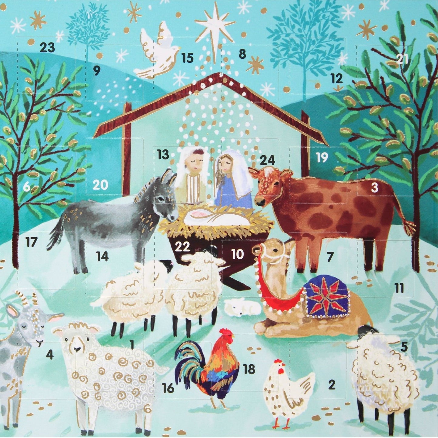 Advent Christmas Greeting Card The Nativity Joyful Xmas Countdown Card