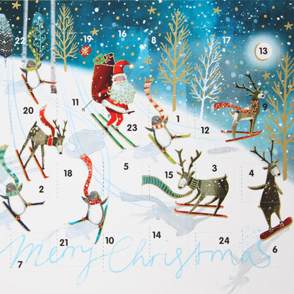 Advent Christmas Card Santa Reindeers Skiing Calendar Xmas Countdown Card