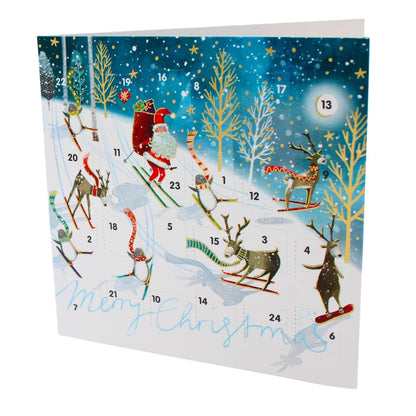 Advent Christmas Card Santa Reindeers Skiing Calendar Xmas Countdown Card
