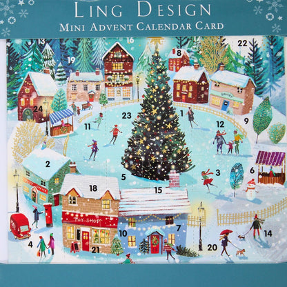 Advent Christmas Card Skating Around Tree Xmas Countdown Greeting Card