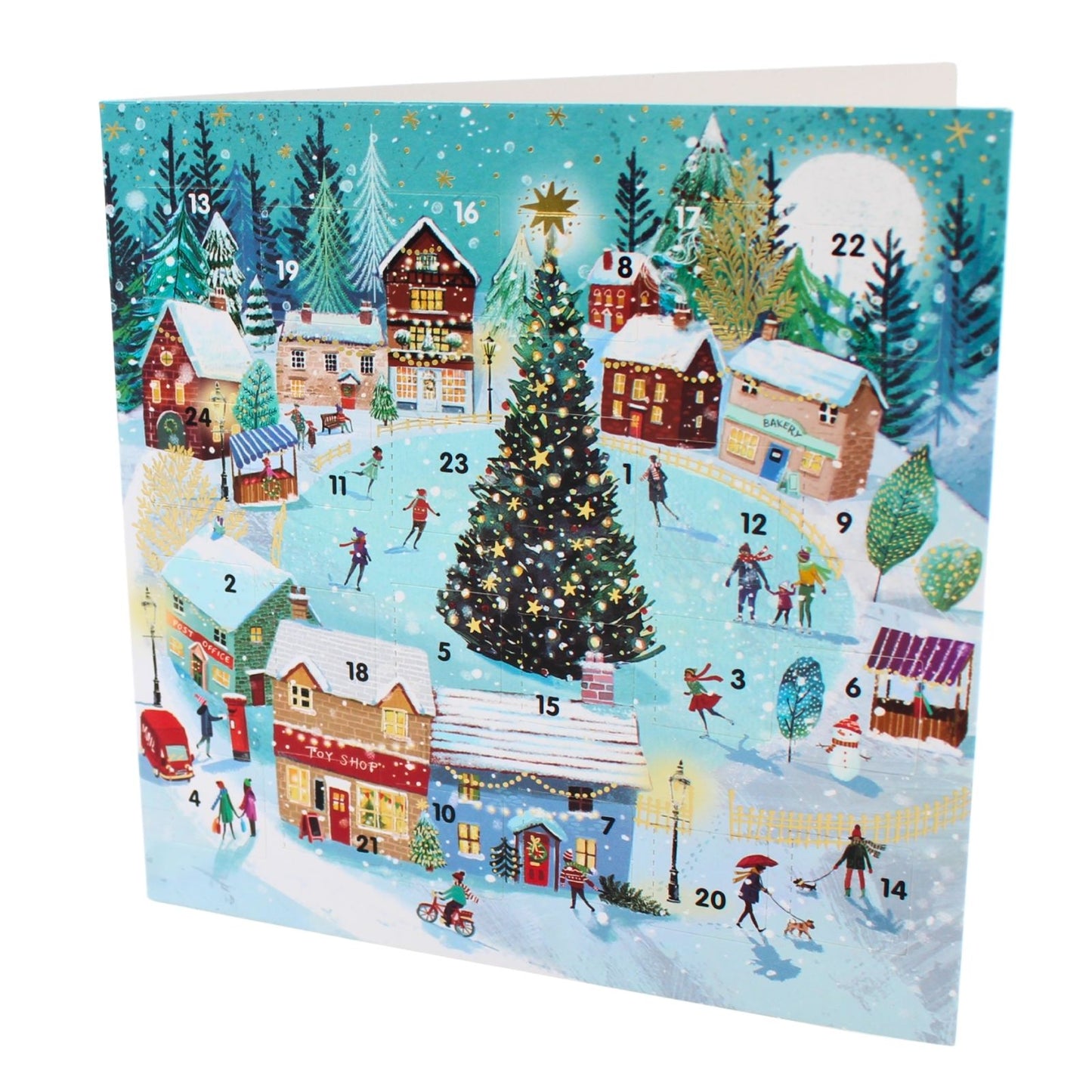 Advent Christmas Card Skating Around Tree Xmas Countdown Greeting Card