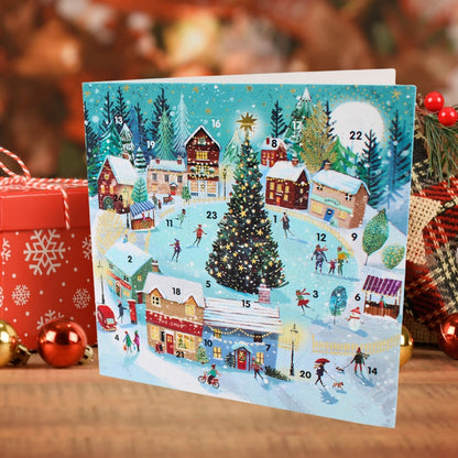 Advent Christmas Card Skating Around Tree Xmas Countdown Greeting Card