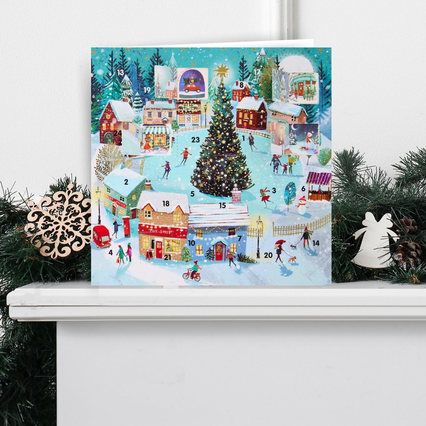 Advent Christmas Card Skating Around Tree Xmas Countdown Greeting Card