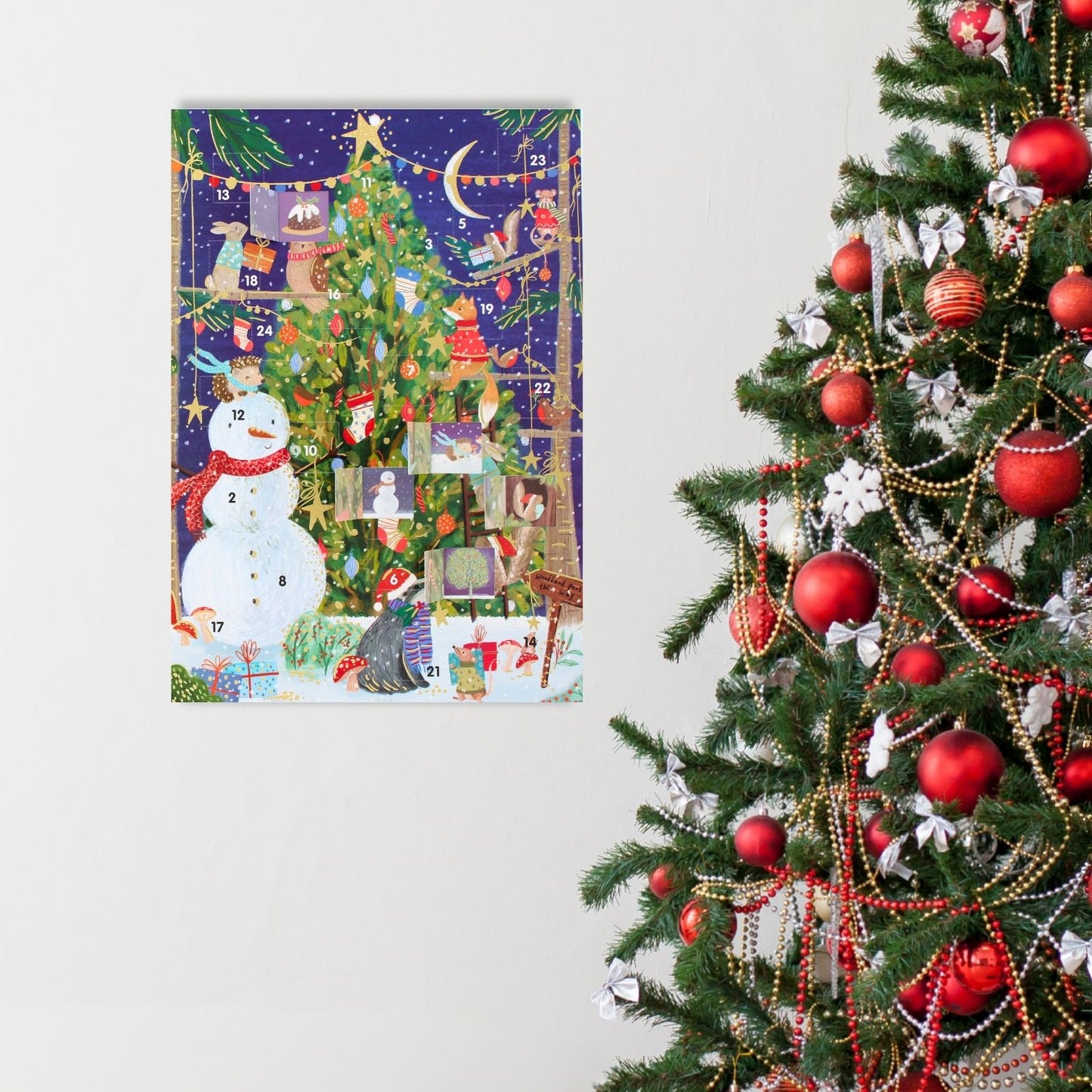 Traditional Picture Advent Calendar Cute Animals & Tree Christmas Countdown Gift