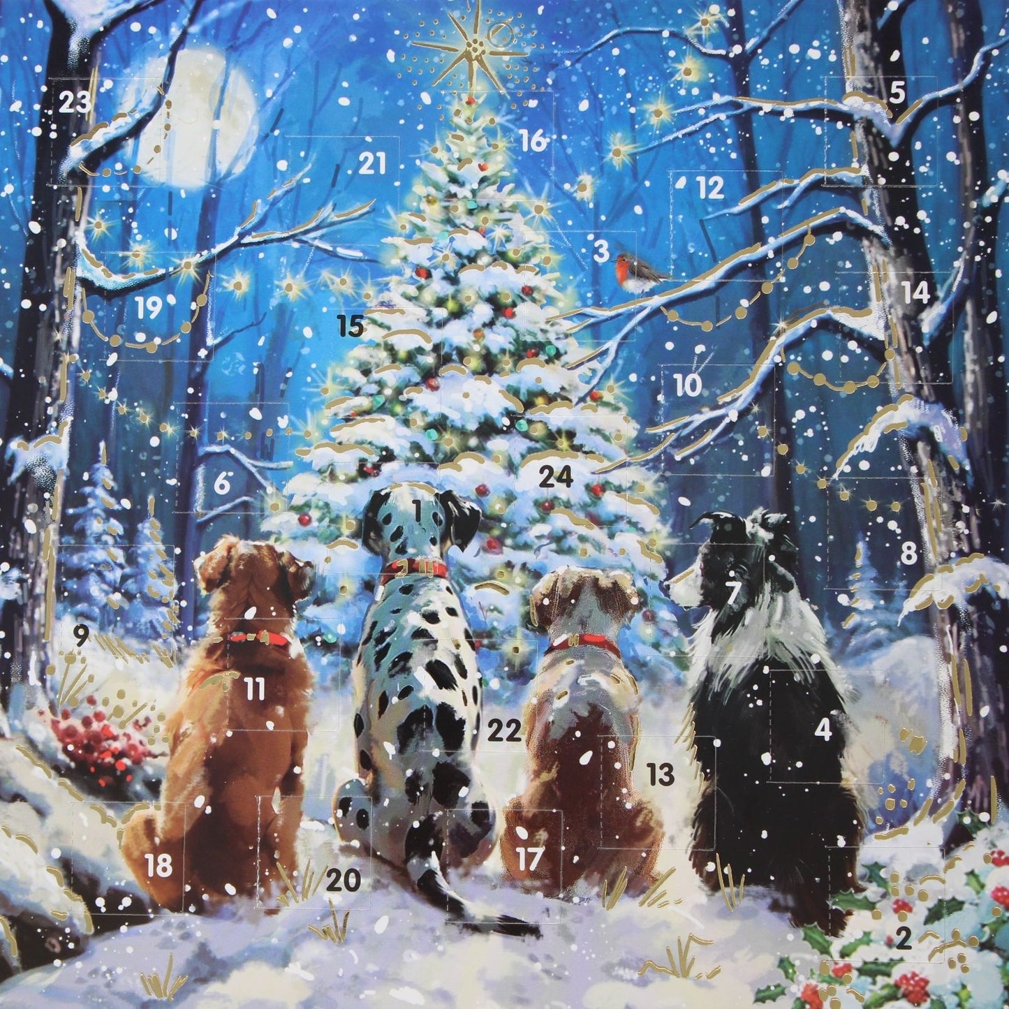 Traditional Picture Advent Calendar Dogs Waiting Santa Christmas Countdown Gift