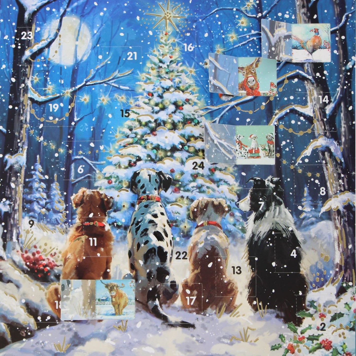Traditional Picture Advent Calendar Dogs Waiting Santa Christmas Countdown Gift
