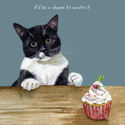 Cat Shame To Waste It Little Dog Laughed Greeting Card