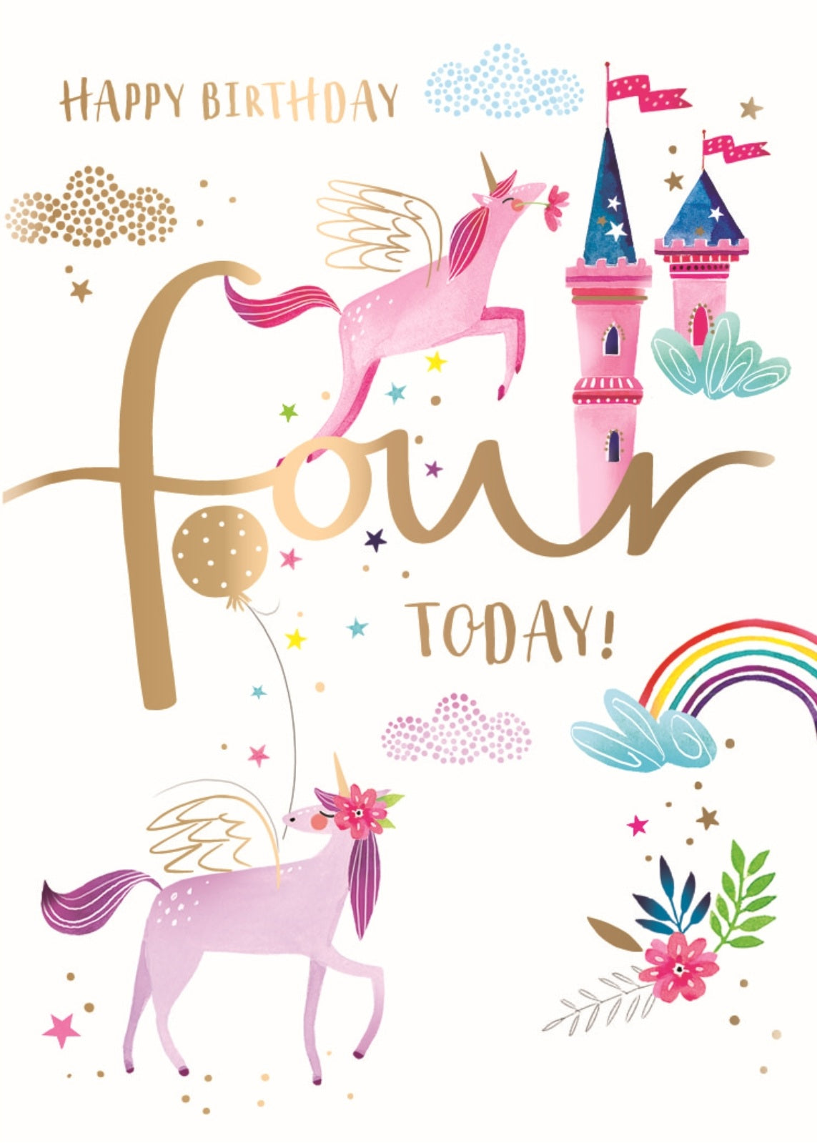 Unicorn Magic 4th Birthday Greeting Card