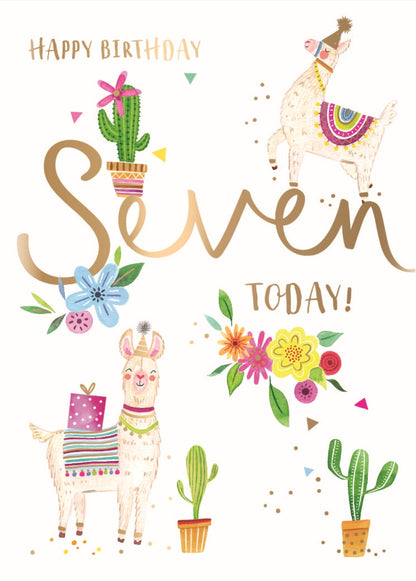 Llamas Party 7th Birthday Greeting Card