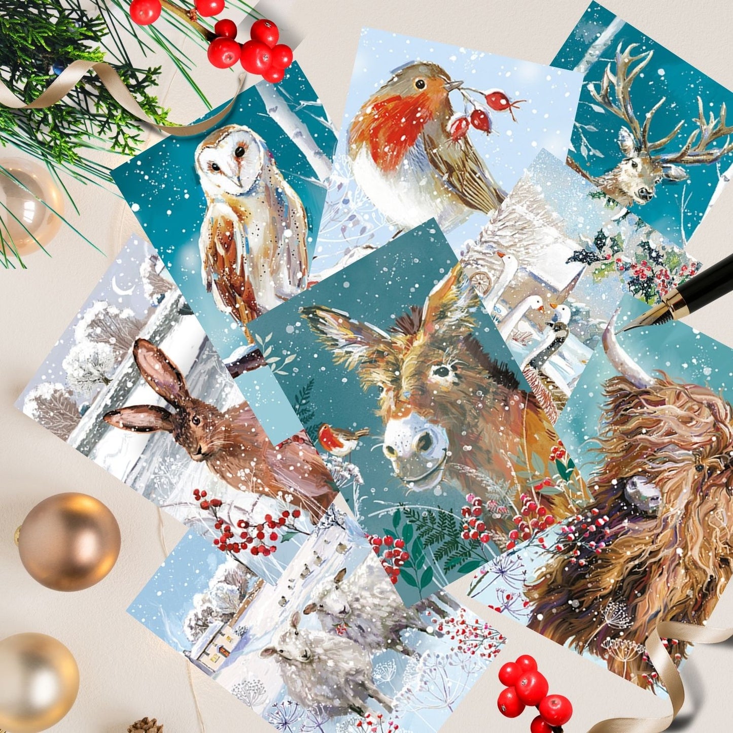 Box Of 24 Assorted Christmas Cards Winter Wildlife Xmas Card Boxes