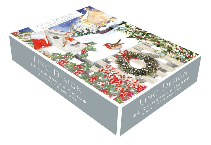 Box Of 24 Assorted Christmas Cards Snowy Winter Wonderland Xmas Card Boxes