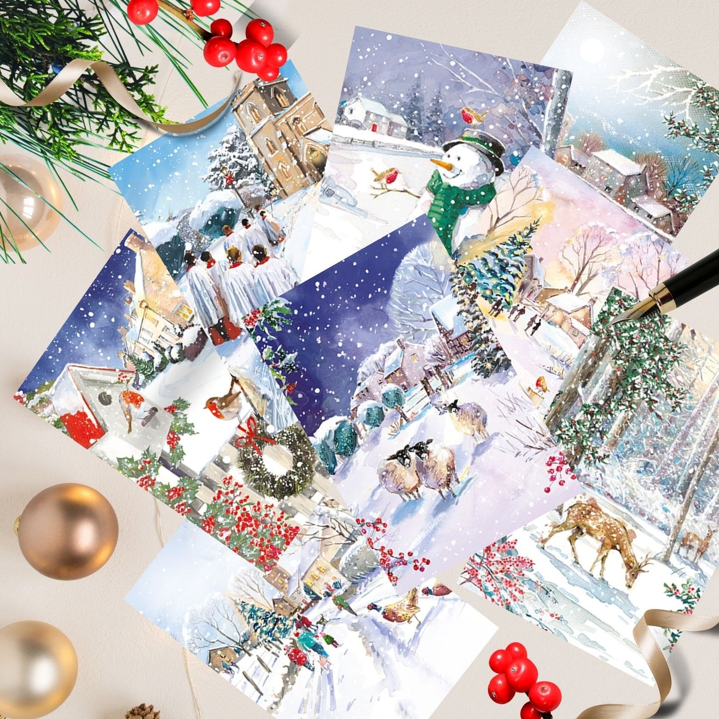 Box Of 24 Assorted Christmas Cards Snowy Winter Wonderland Xmas Card Boxes