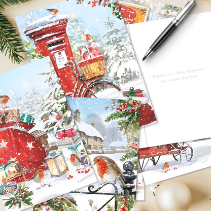 Box of 24 Christmas Cards Snow Themed Xmas Cards In 6 Designs