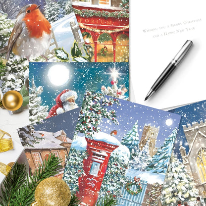 Box of 24 Christmas Cards Festive Celebration Xmas Cards In 6 Designs