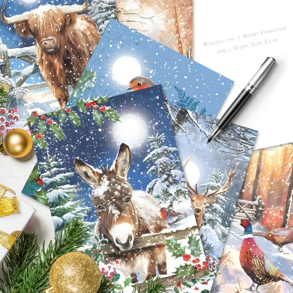 Box of 24 Christmas Cards Magical Winter Wildlife Xmas Cards In 6 Designs